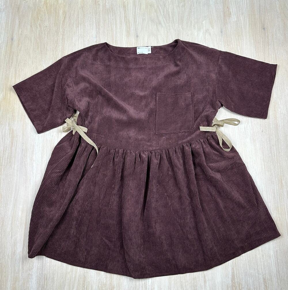 Zara Corduroy Cottage Romantic Babydoll Bow Tie Waist Boho Prairie Dress 10